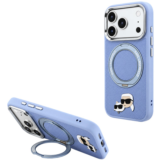 Coque MagSafe pour Apple iPhone 18 Pro Max / 17 Pro Max, Karl Lagerfeld, Support Anneau 360 Karl & Broche Choupette, Bleu