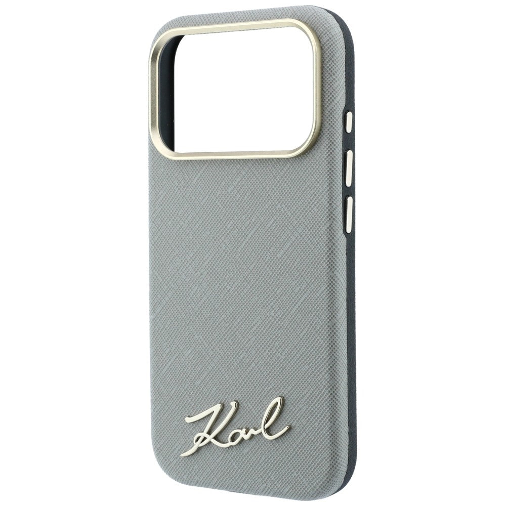 Coque MagSafe pour Apple iPhone 18 Pro Max / 17 Pro Max, Karl Lagerfeld, Logo Métallique Petit Script Saffiano, Beige