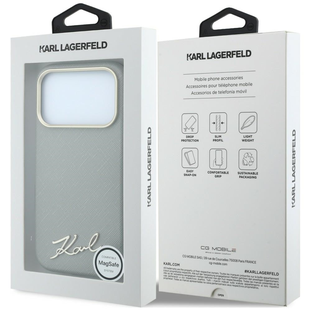 Coque MagSafe pour Apple iPhone 18 Pro Max / 17 Pro Max, Karl Lagerfeld, Logo Métallique Petit Script Saffiano, Beige