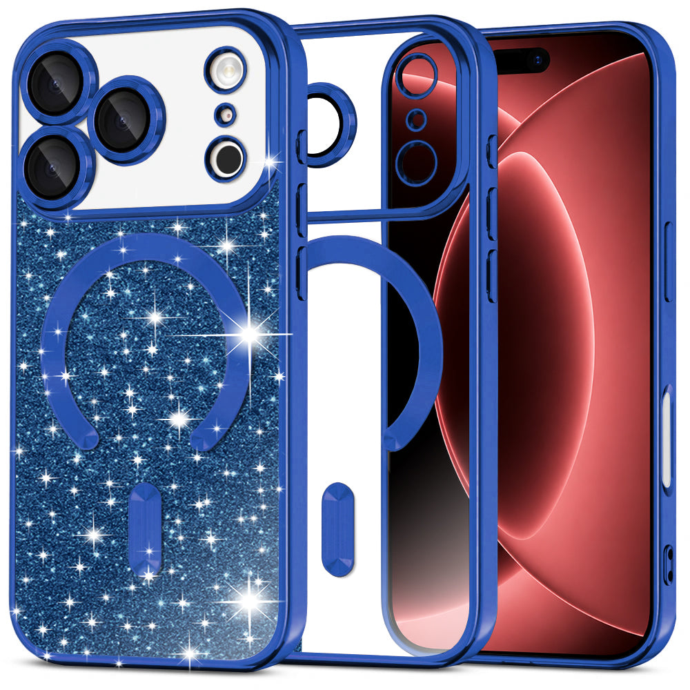 Coque MagSafe pour Apple iPhone 18 Pro Max / 17 Pro Max, Techsuit, Luxury Glitter, Bleu Foncé