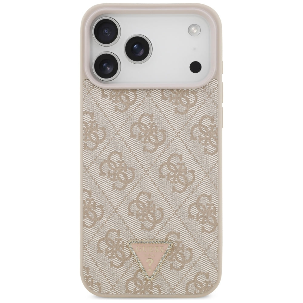 Coque MagSafe pour Apple iPhone 18 Pro Max, Guess, 4G Triangle Strass, Rose