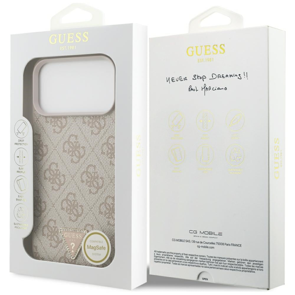 Coque MagSafe pour Apple iPhone 18 Pro Max, Guess, 4G Triangle Strass, Rose