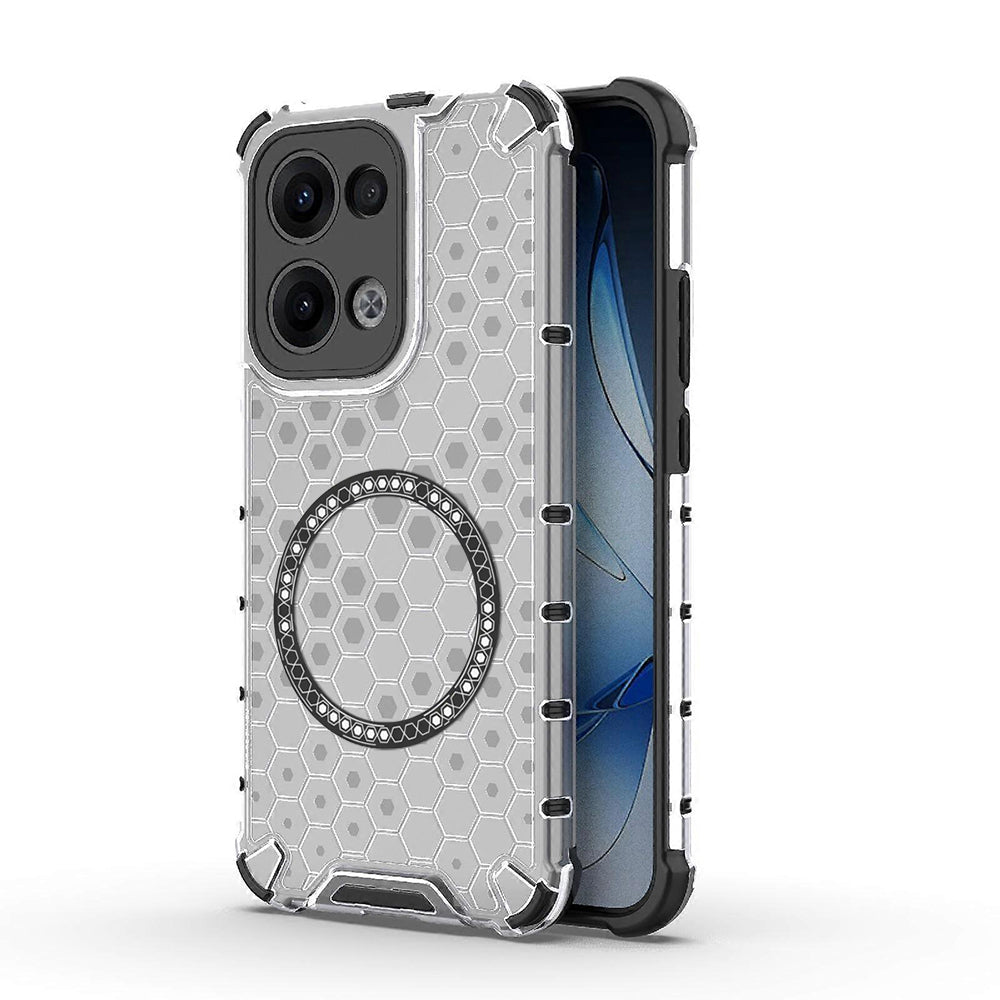 Coque MagSafe pour Oppo Reno13, Techsuit, HoneyComb Shield, Blanche
