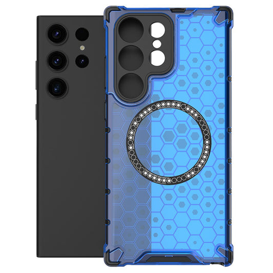 Coque MagSafe pour Samsung Galaxy S25 Ultra S938, Techsuit, HoneyComb Shield, Bleue