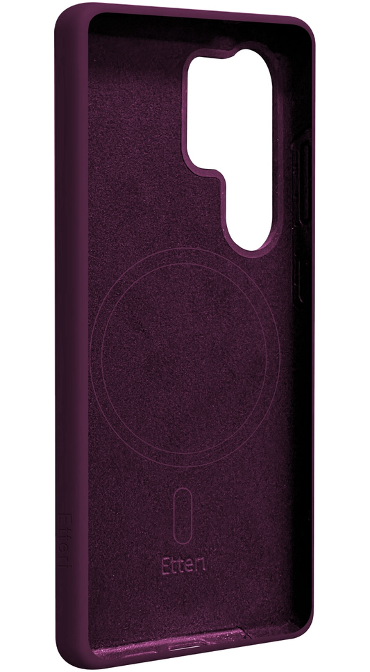 Coque MagSafe pour Samsung Galaxy S25 Ultra S938, Etteri, Silicone Mag, Bordeaux