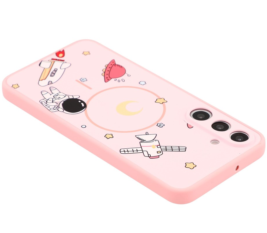 Coque MagSafe pour Samsung Galaxy A16 5G A166 / A16 4G A165, OEM, Astronaute Cartoon, Rose