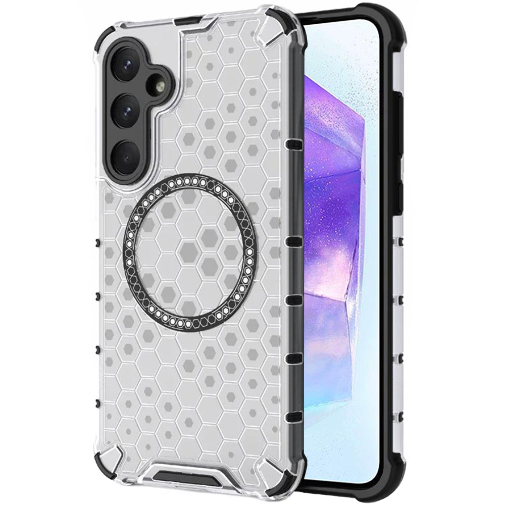 Coque MagSafe pour Samsung Galaxy A55 5G A556, Techsuit, HoneyComb Shield, Blanche