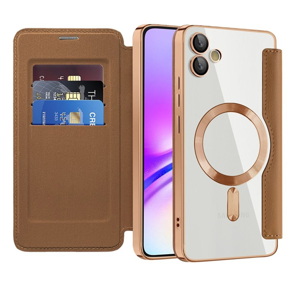 Coque MagSafe pour Samsung Galaxy A05 A055, Techsuit, SmartMag Book, Marron