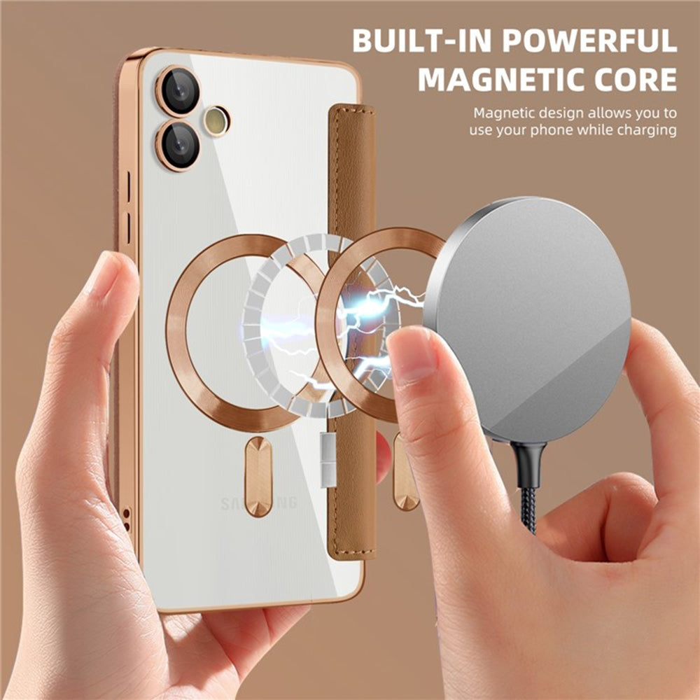 Coque MagSafe pour Samsung Galaxy A05 A055, Techsuit, SmartMag Book, Marron