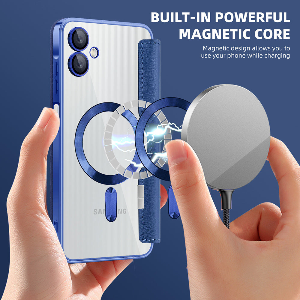 Coque MagSafe pour Samsung Galaxy A06 A065, Techsuit, SmartMag Book, Bleue