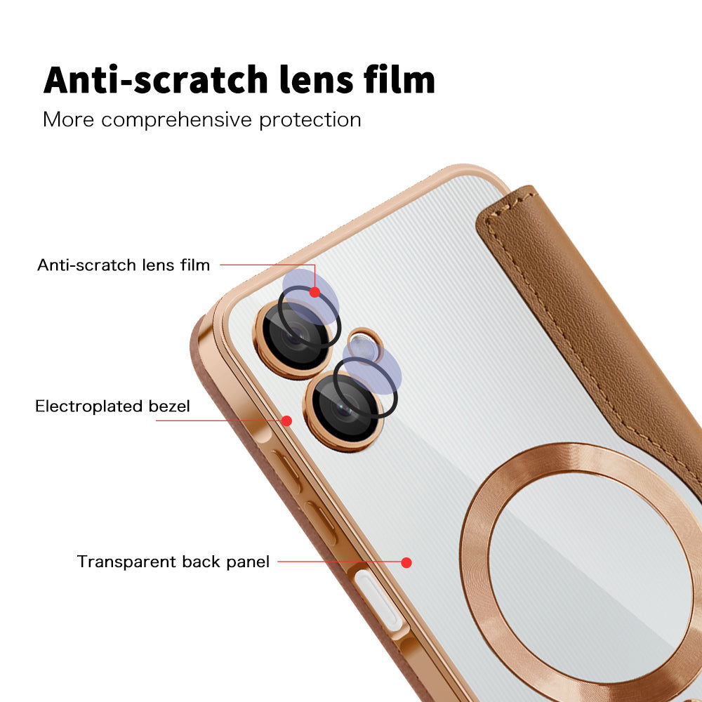 Coque MagSafe pour Samsung Galaxy A06 A065, Techsuit, SmartMag Book, Marron