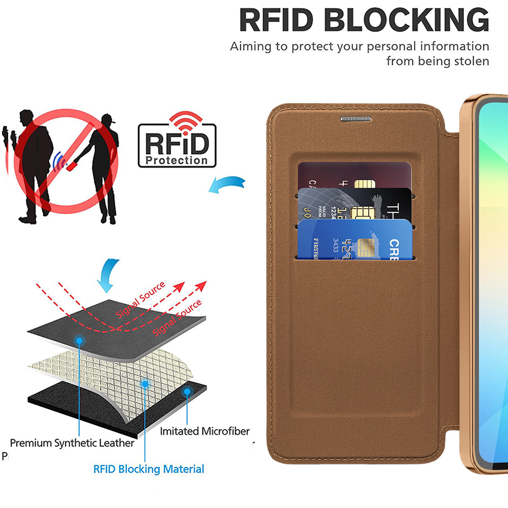 Coque MagSafe pour Samsung Galaxy A06 A065, Techsuit, SmartMag Book, Marron