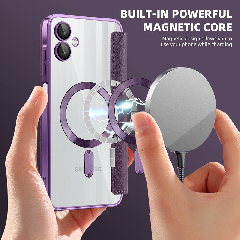 Coque MagSafe pour Samsung Galaxy A06 A065, Techsuit, SmartMag Book, Violet