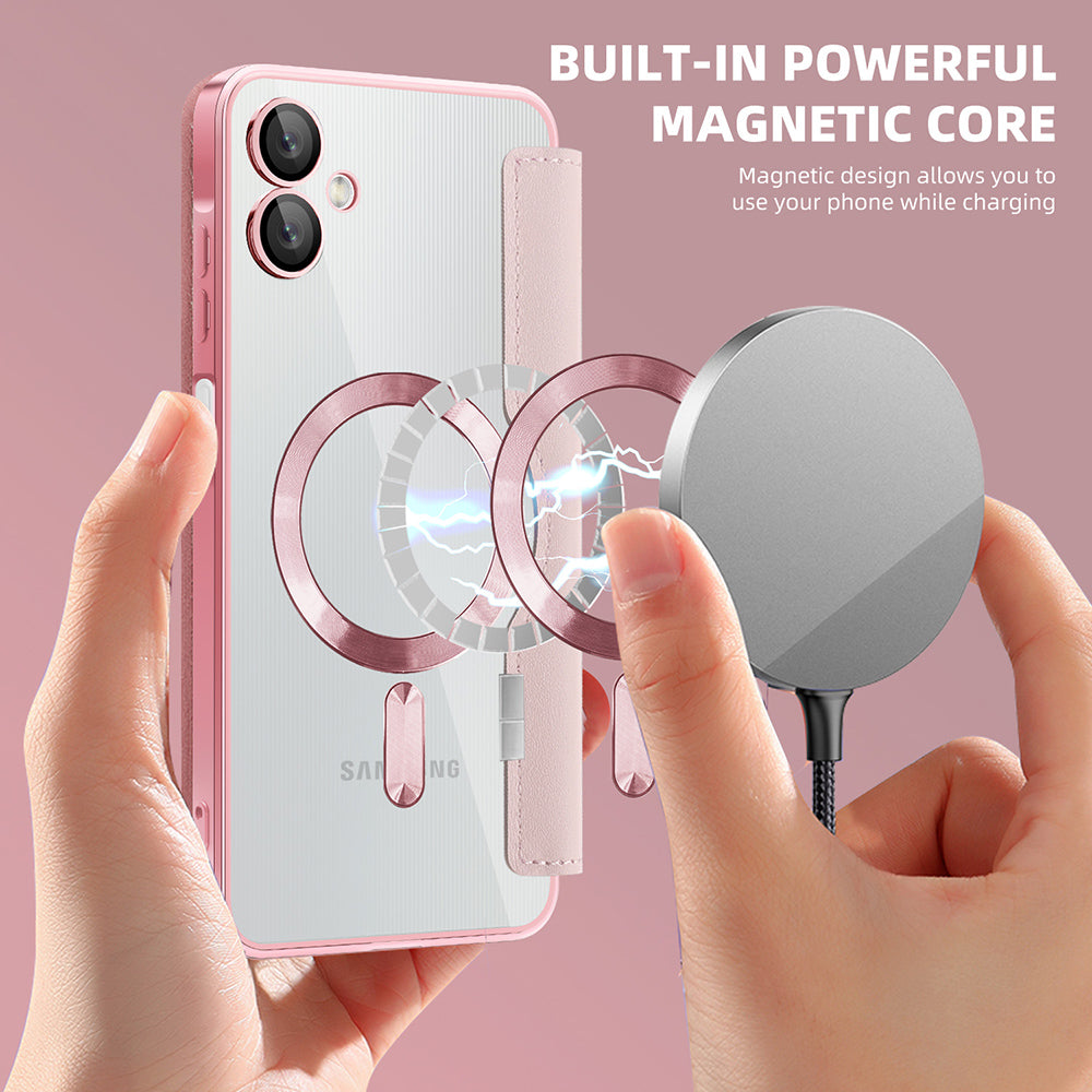 Coque MagSafe pour Samsung Galaxy A06 A065, Techsuit, SmartMag Book, Rose