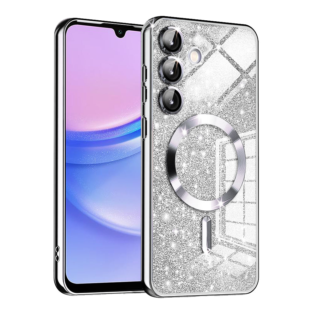Coque MagSafe pour Samsung Galaxy A15 5G A156 / A15 A155, Techsuit, Luxury Glitter, Argentée