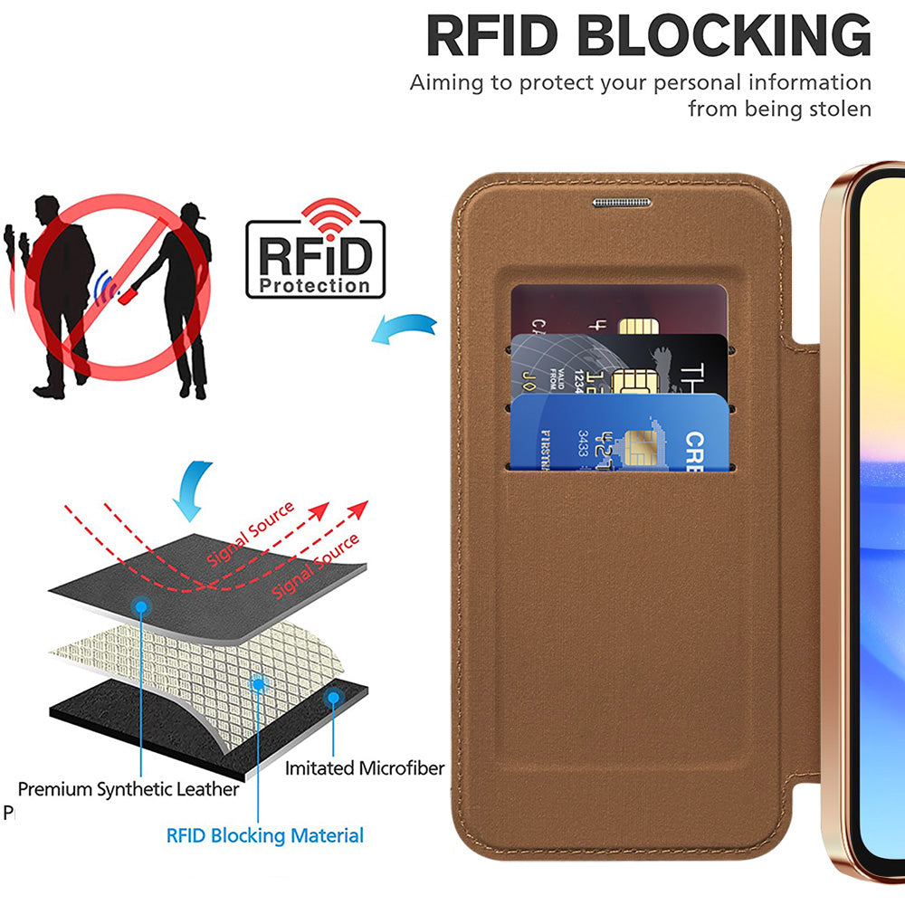 Coque MagSafe pour Samsung Galaxy A15 5G A156 / A15 A155, Techsuit, SmartMag Book, Marron