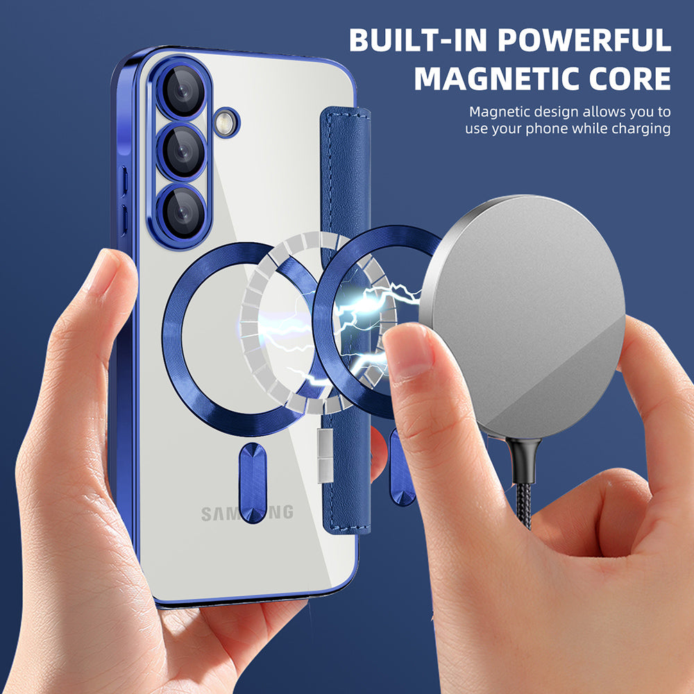 Coque MagSafe pour Samsung Galaxy A26 A266, Techsuit, SmartMag Book, Bleue