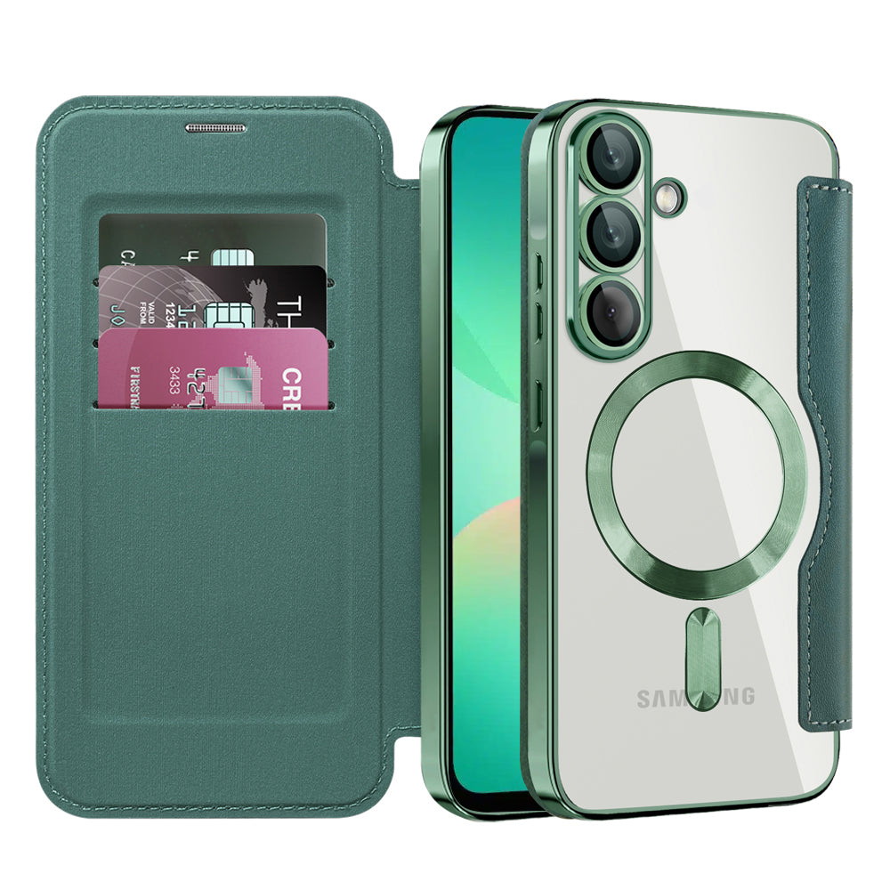 Coque MagSafe pour Samsung Galaxy A26 A266, Techsuit, SmartMag Book, Vert