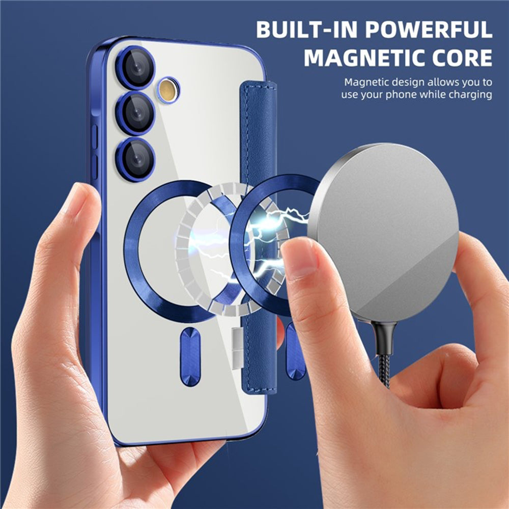 Coque MagSafe pour Samsung Galaxy A35 5G A356, Techsuit, SmartMag Book, Bleue