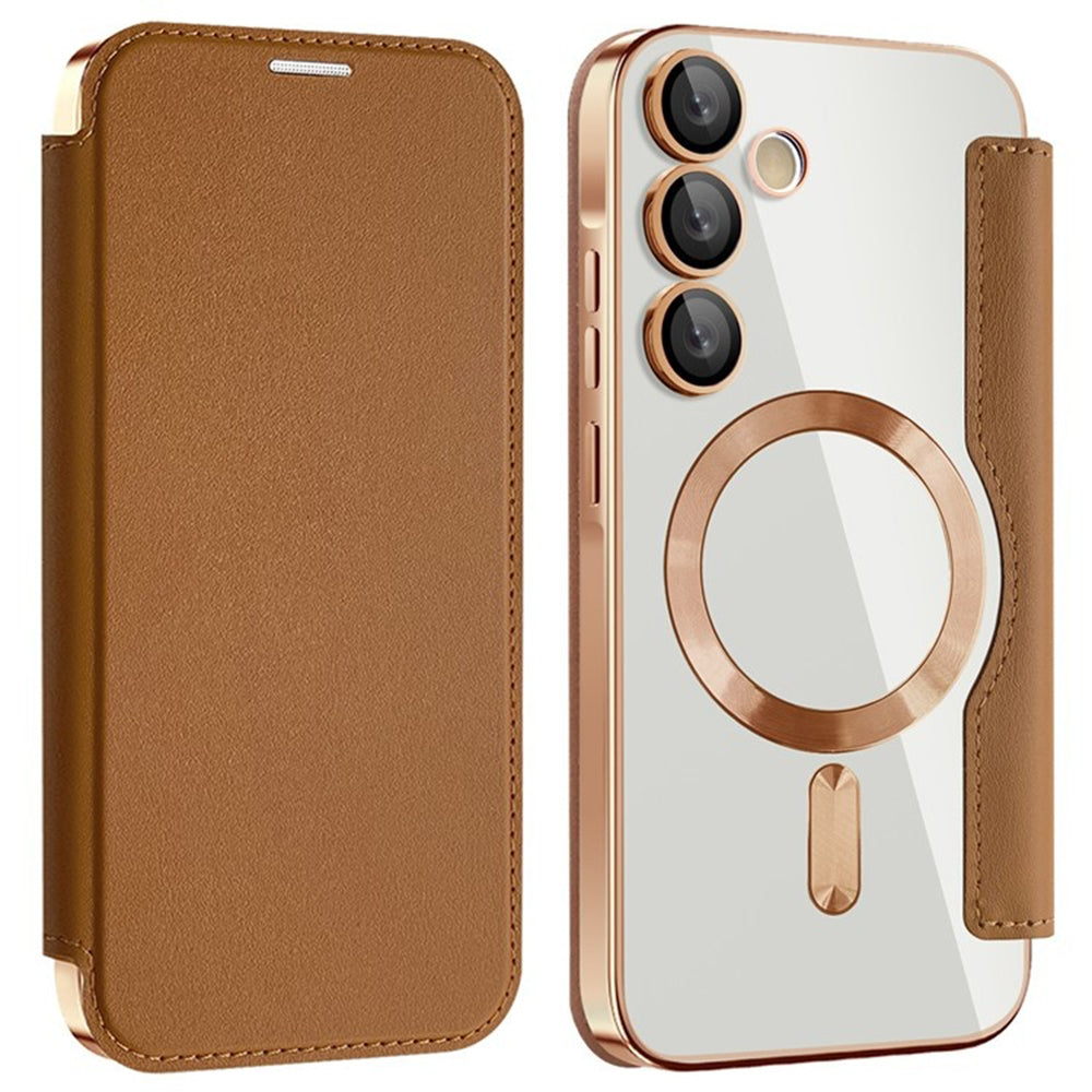 Coque MagSafe pour Samsung Galaxy A35 5G A356, Techsuit, SmartMag Book, Marron