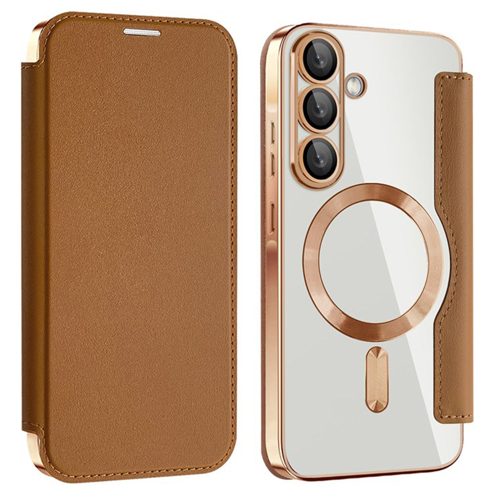 Coque MagSafe pour Samsung Galaxy A36 A366, Techsuit, SmartMag Book, Marron