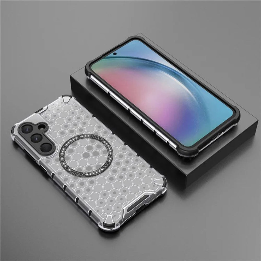 Coque MagSafe pour Samsung Galaxy A55 5G A556, Techsuit, HoneyComb Shield, Blanche