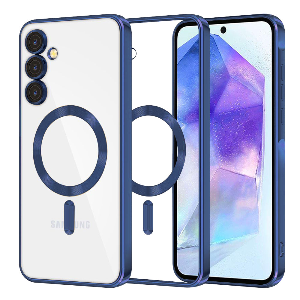 Coque MagSafe pour Samsung Galaxy A55 5G A556, Techsuit, Luxury Crystal, Bleu Foncé