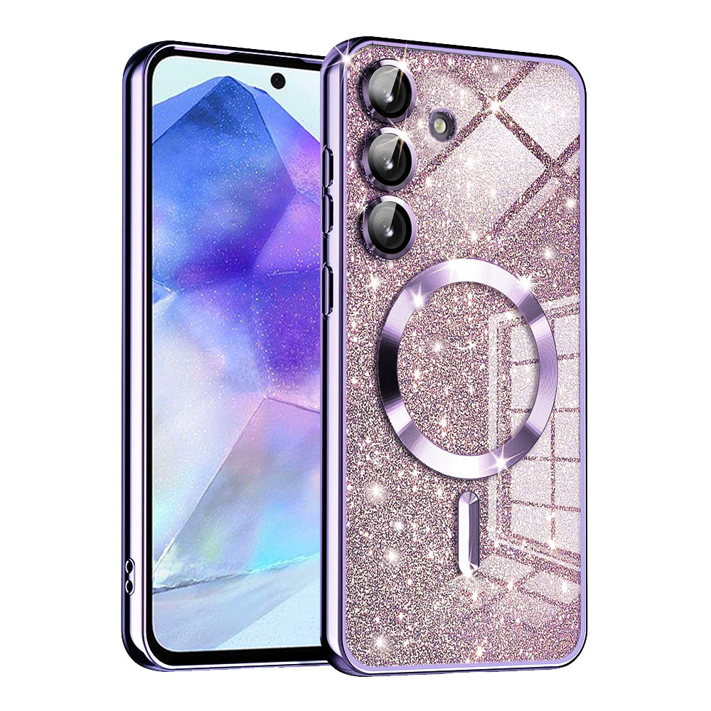 Coque MagSafe pour Samsung Galaxy A55 5G A556, Techsuit, Luxury Glitter, Violet Clair