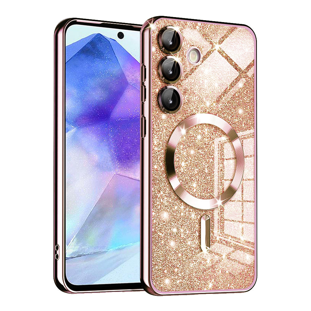 Coque MagSafe pour Samsung Galaxy A55 5G A556, Techsuit, Luxury Glitter, Rose Doré