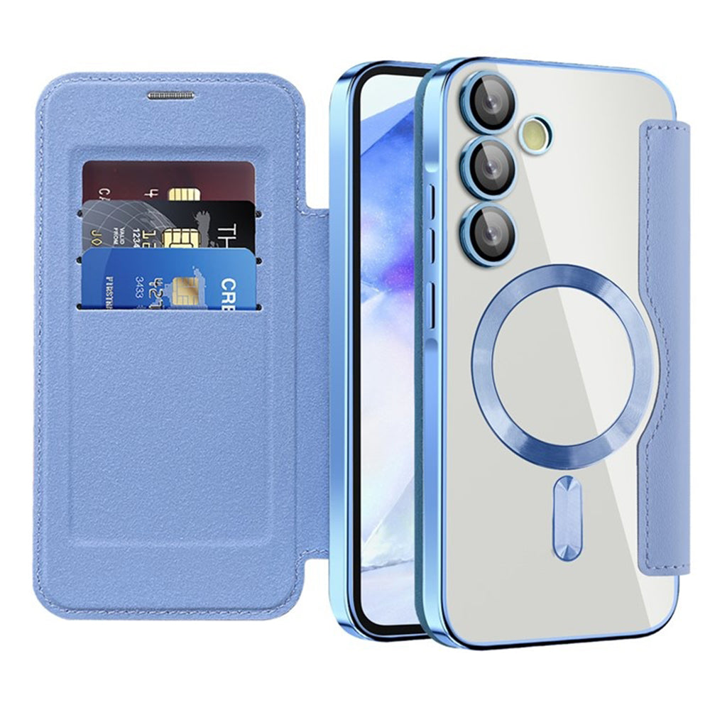 Coque MagSafe pour Samsung Galaxy A55 5G A556, Techsuit, SmartMag Book, Bleu