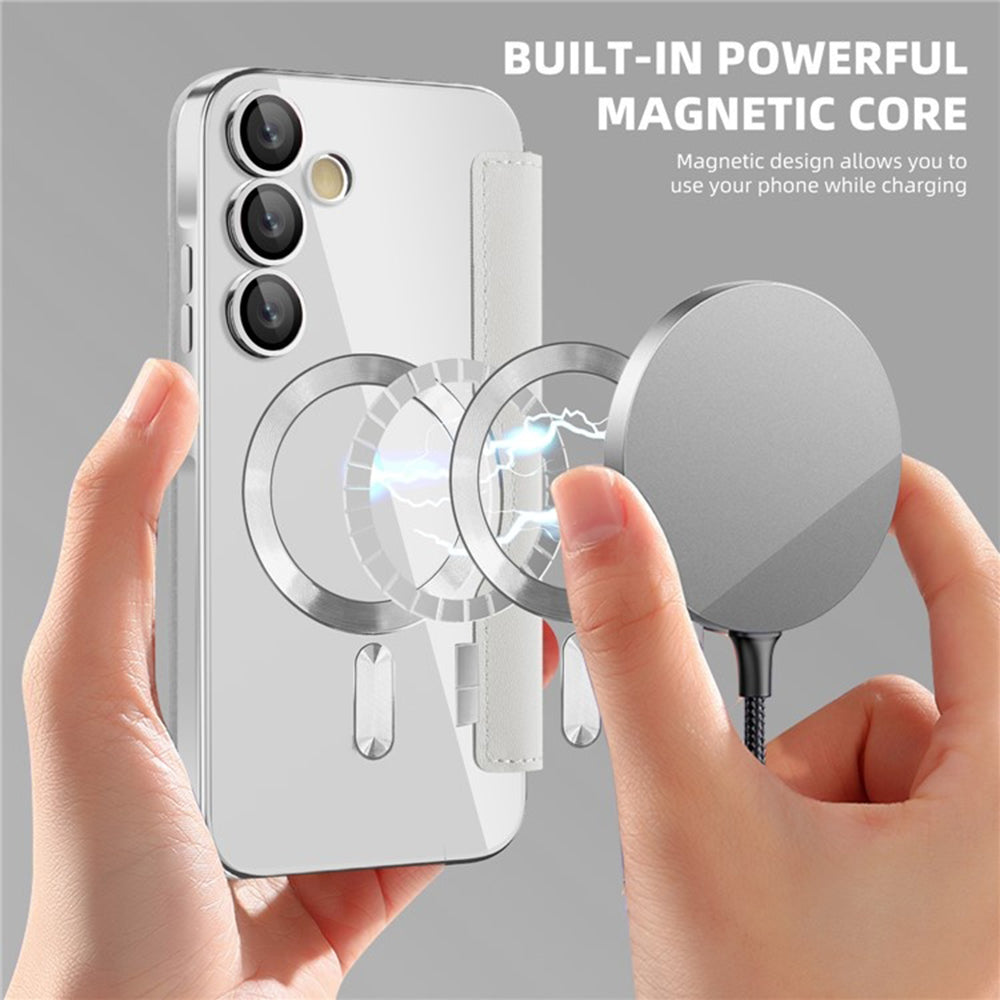 Coque MagSafe pour Samsung Galaxy A55 5G A556, Techsuit, SmartMag Book, Gris