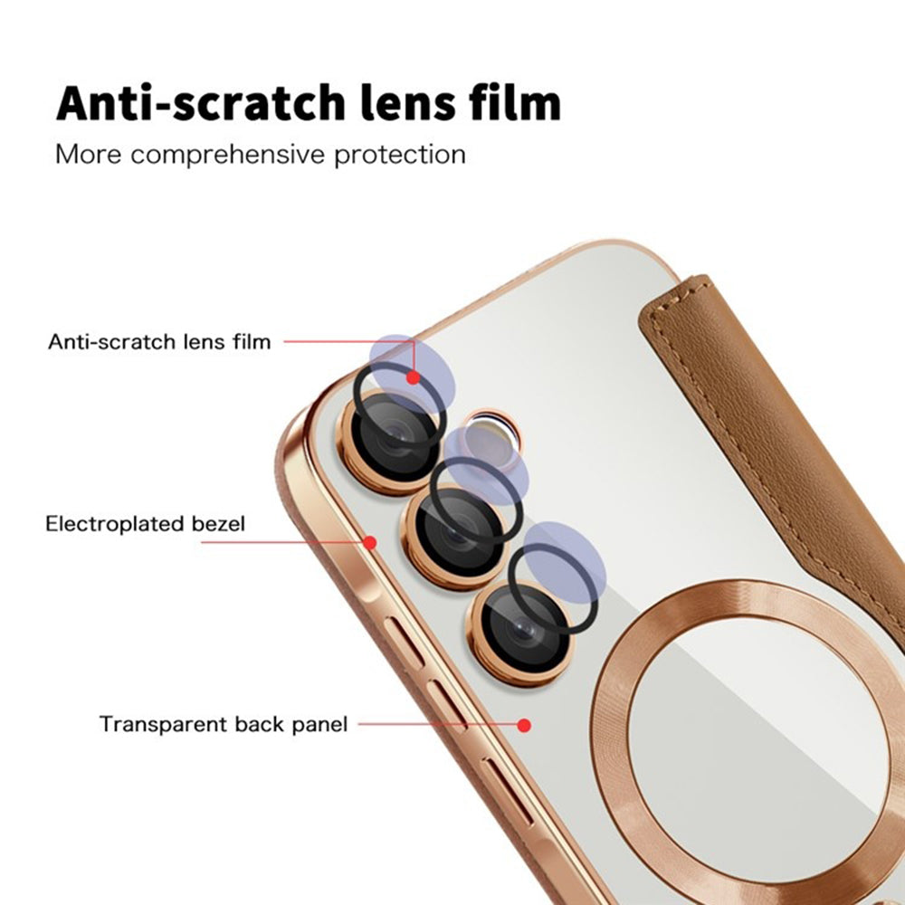 Coque MagSafe pour Samsung Galaxy A55 5G A556, Techsuit, SmartMag Book, Marron