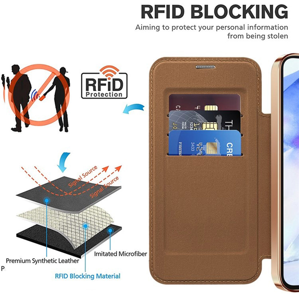 Coque MagSafe pour Samsung Galaxy A55 5G A556, Techsuit, SmartMag Book, Marron