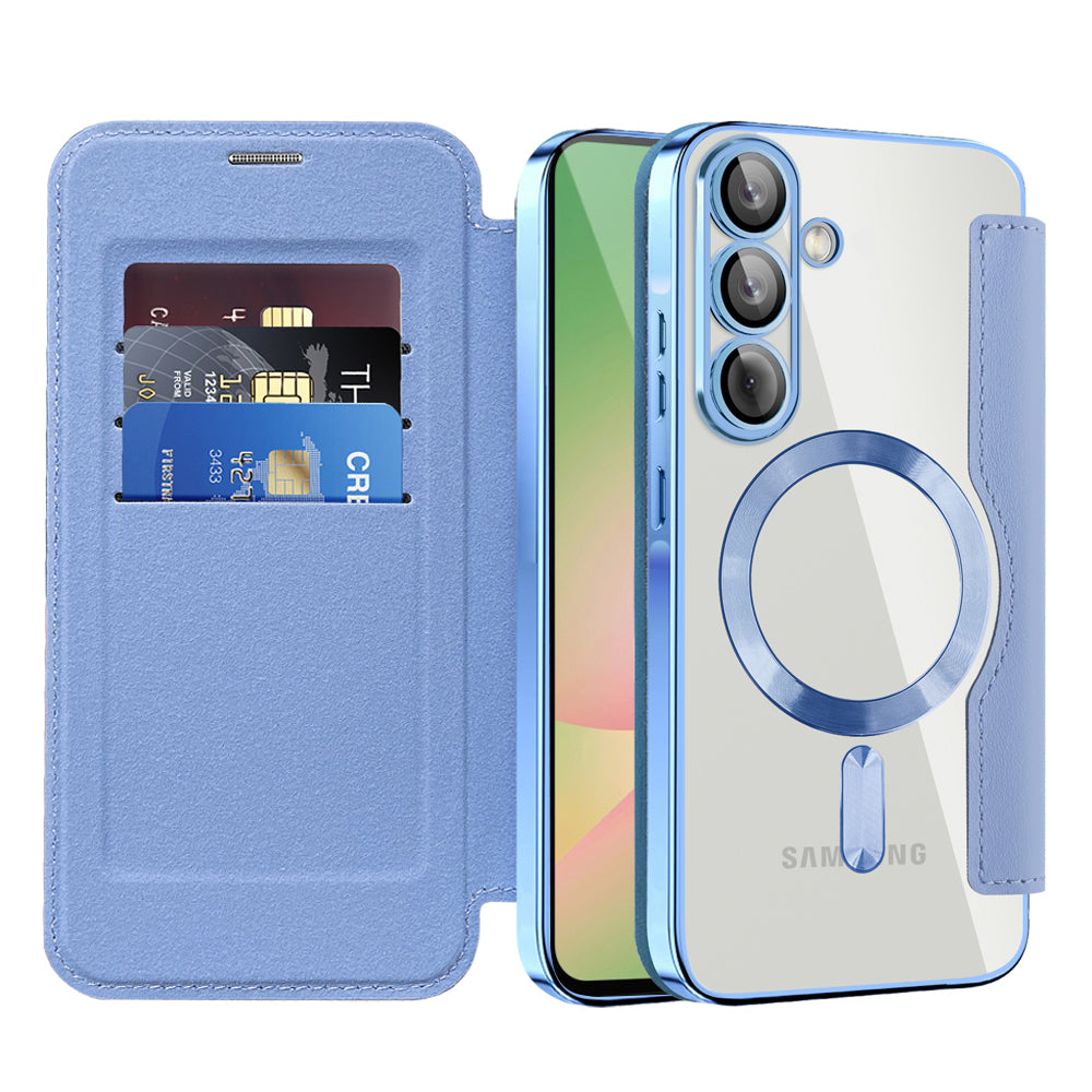 Coque MagSafe pour Samsung Galaxy A56 A566, Techsuit, SmartMag Book, Bleu
