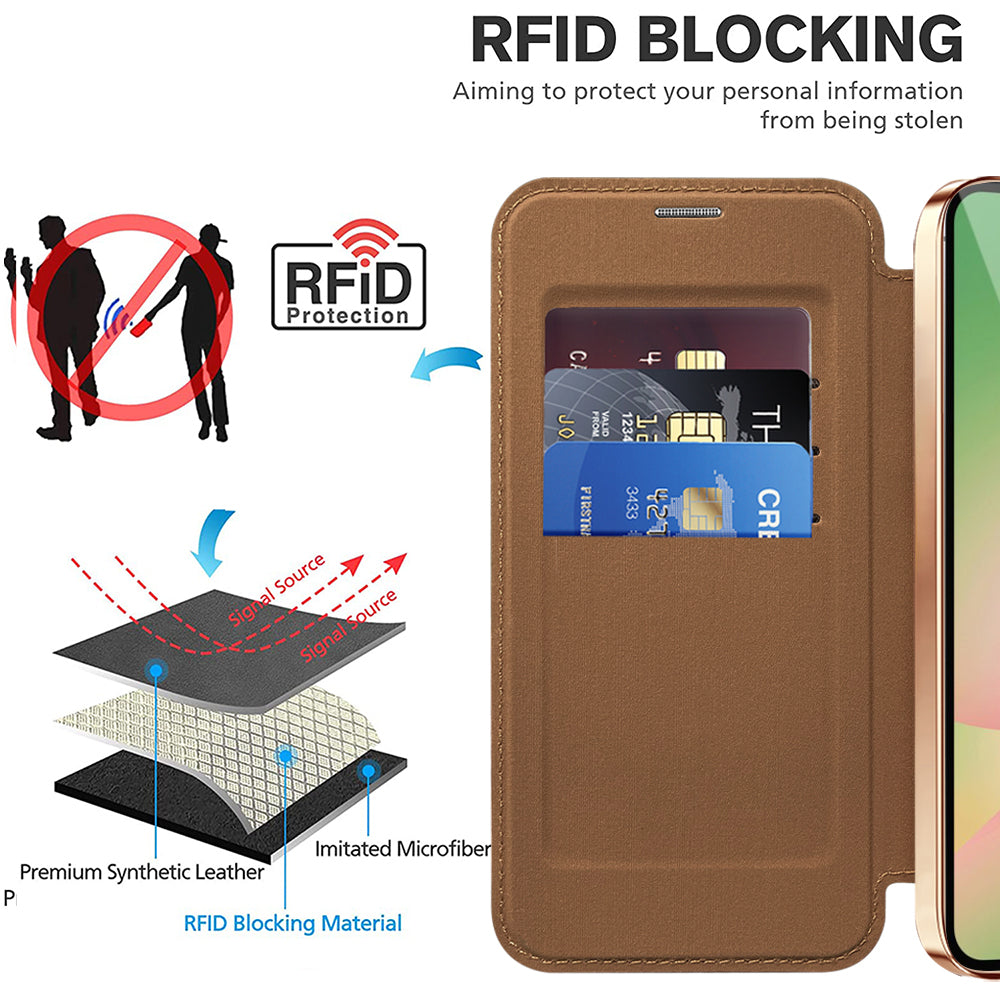 Coque MagSafe pour Samsung Galaxy A56 A566, Techsuit, SmartMag Book, Marron