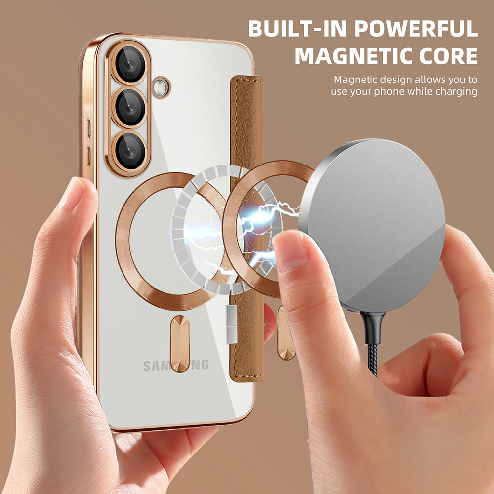 Coque MagSafe pour Samsung Galaxy A56 A566, Techsuit, SmartMag Book, Marron
