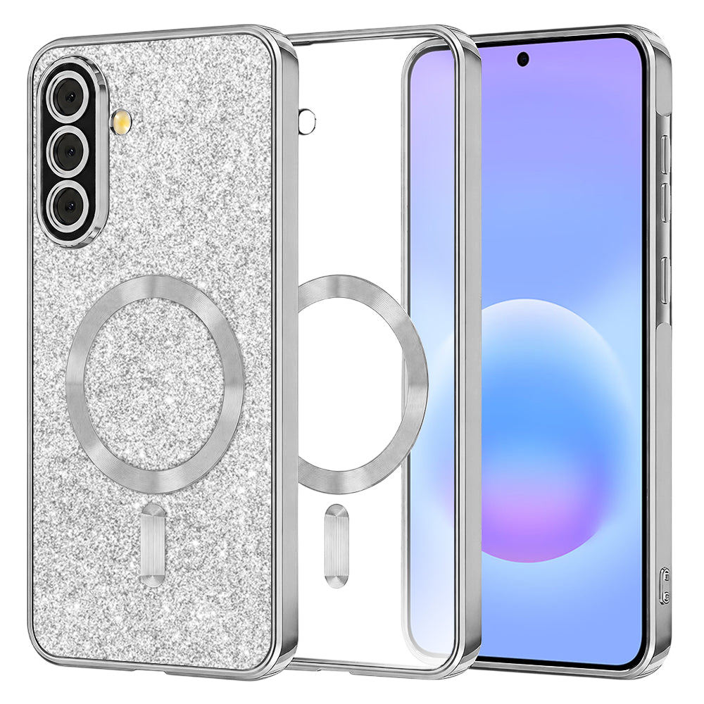 Coque MagSafe pour Samsung Galaxy A57 5G, Techsuit, Luxury Glitter, Argentée