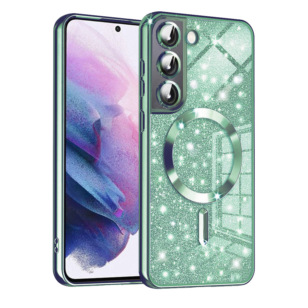 Coque MagSafe pour Samsung Galaxy S21 FE 5G G990, Techsuit, Luxury Glitter, Vert Clair