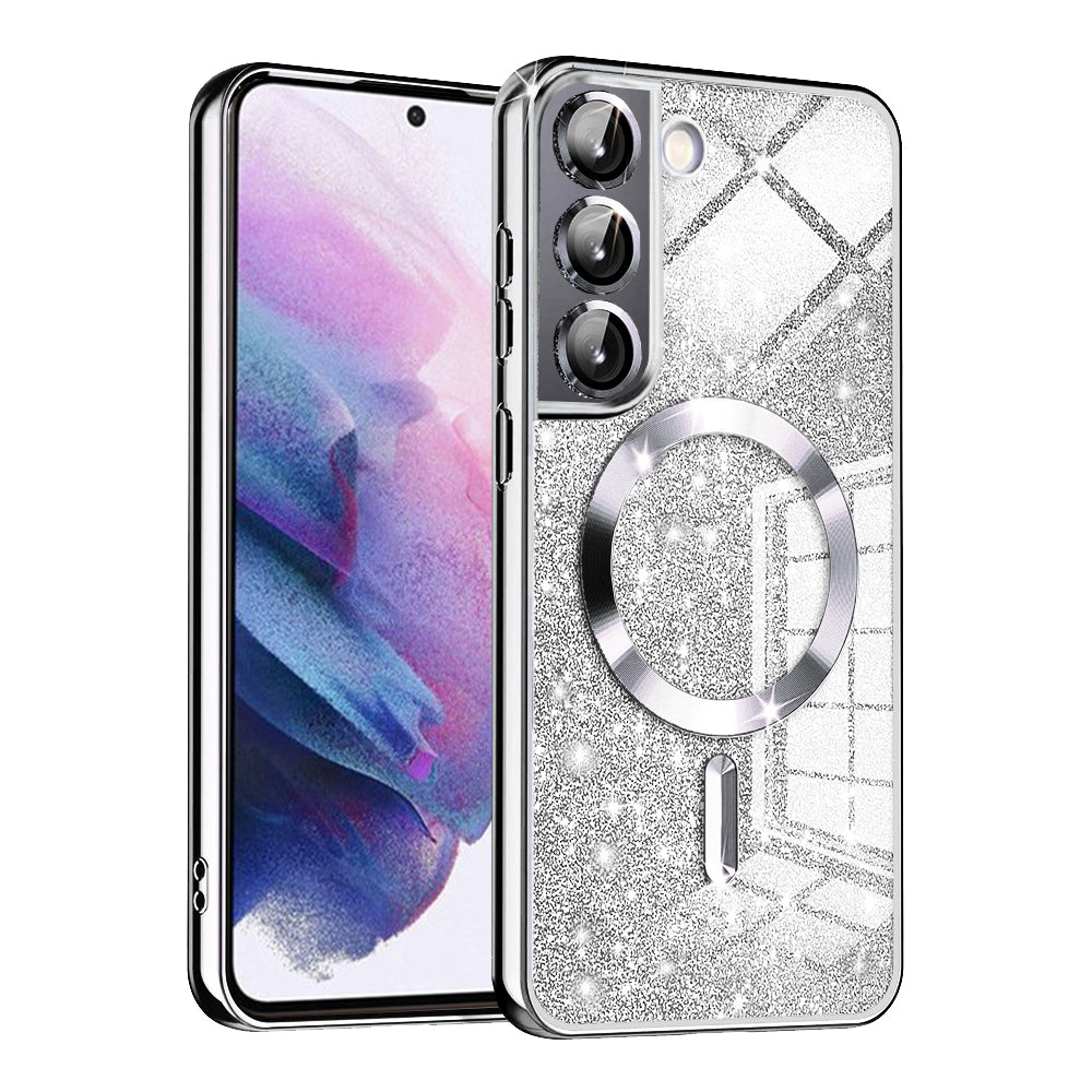 Coque MagSafe pour Samsung Galaxy S22 5G S901, Techsuit, Luxury Glitter, Argentée