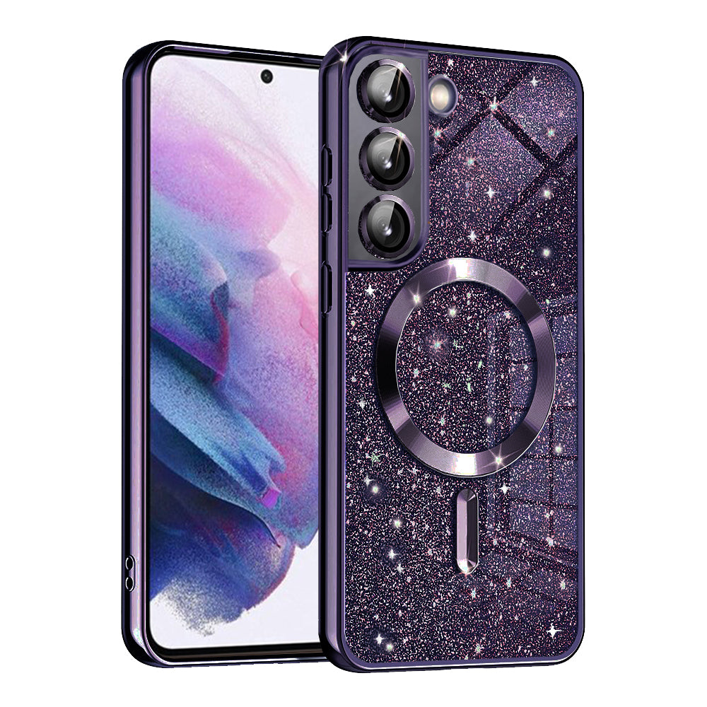 Coque MagSafe pour Samsung Galaxy S22 5G S901, Techsuit, Luxury Glitter, Violet Foncé
