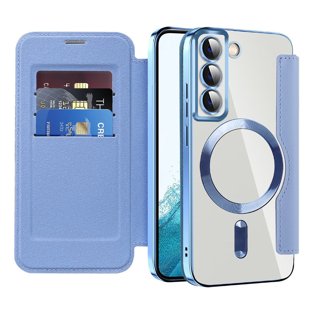 Coque MagSafe pour Samsung Galaxy S22 5G S901, Techsuit, SmartMag Book, Bleu