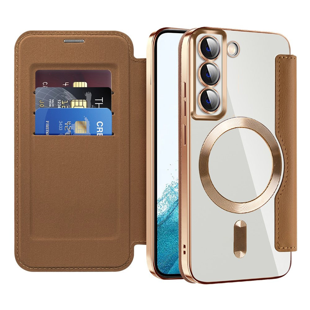 Coque MagSafe pour Samsung Galaxy S22 5G S901, Techsuit, SmartMag Book, Marron