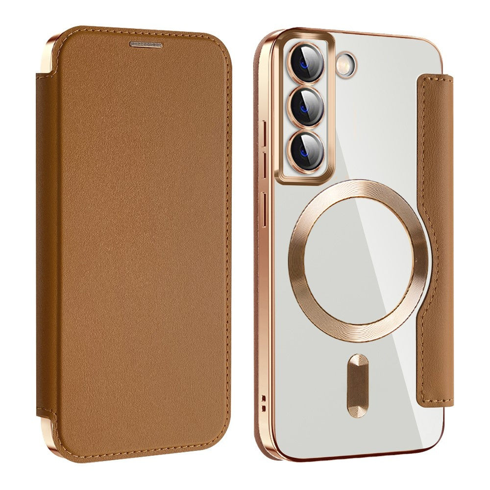 Coque MagSafe pour Samsung Galaxy S22 5G S901, Techsuit, SmartMag Book, Marron
