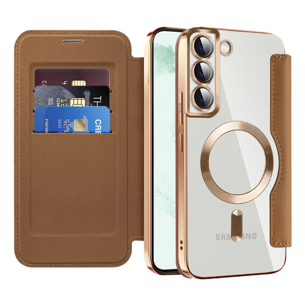 Coque MagSafe pour Samsung Galaxy S22+ 5G S906, Techsuit, SmartMag Book, Marron