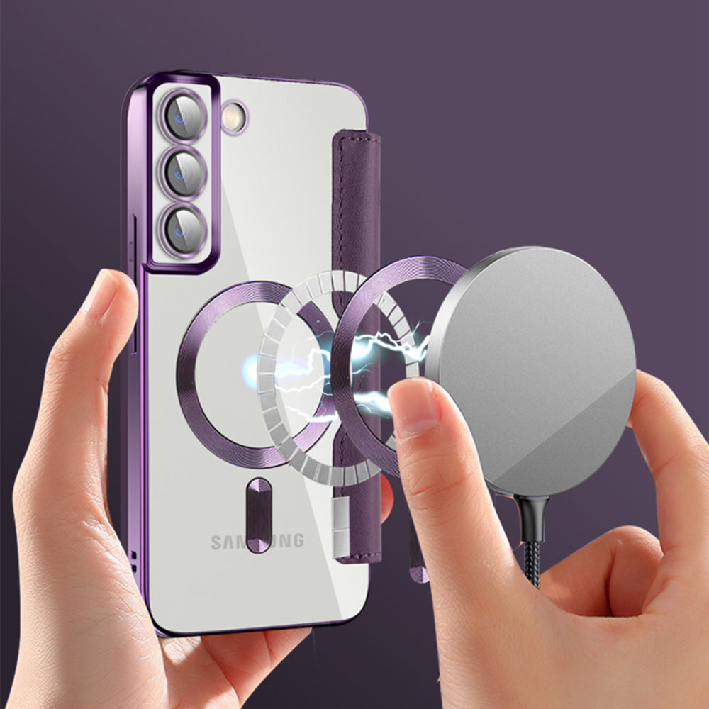 Coque MagSafe pour Samsung Galaxy S22+ 5G S906, Techsuit, SmartMag Book, Violet