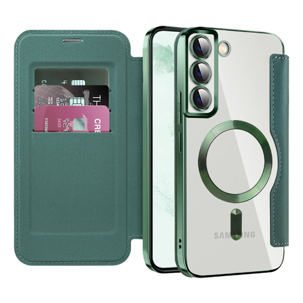 Coque MagSafe pour Samsung Galaxy S22+ 5G S906, Techsuit, SmartMag Book, Vert