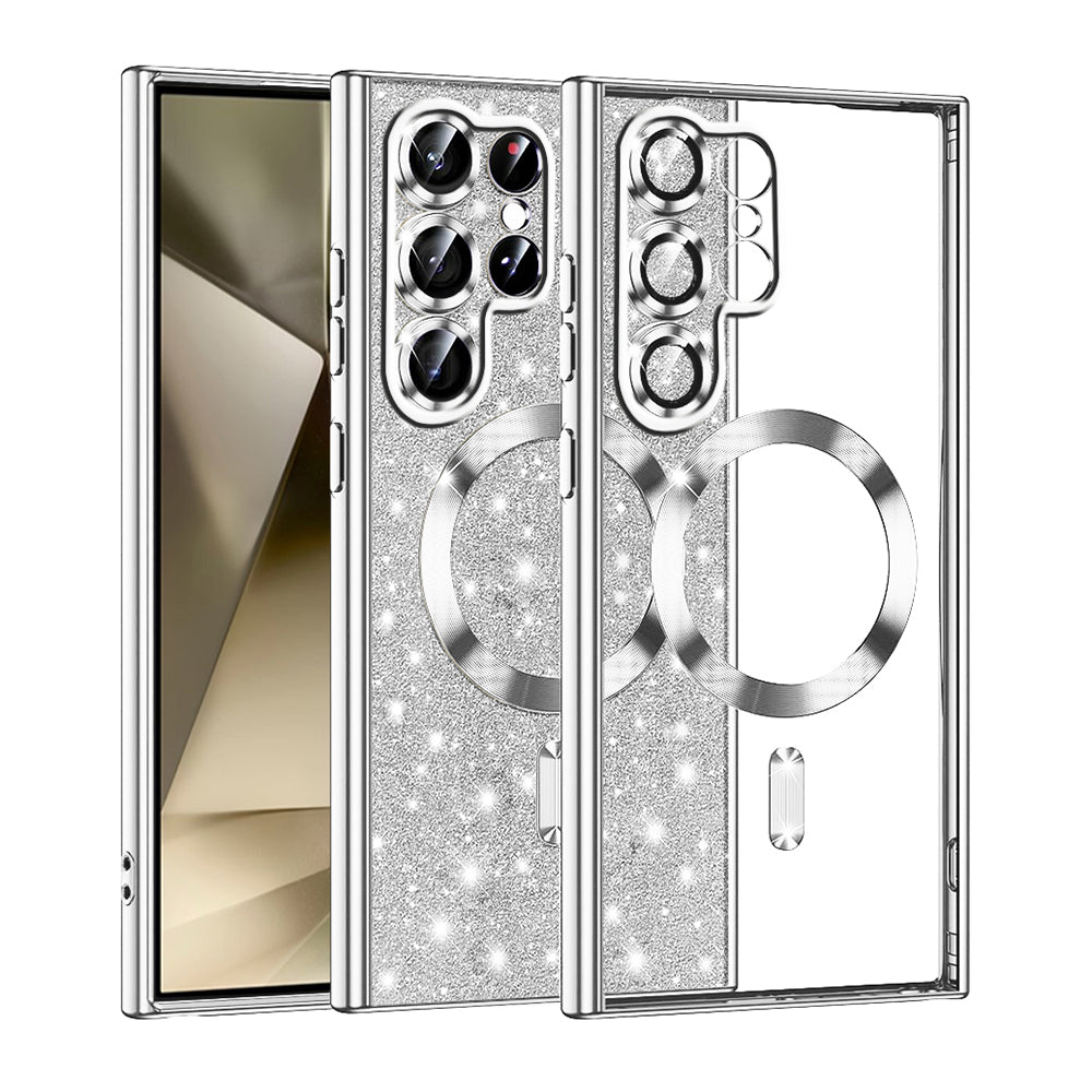 Coque MagSafe pour Samsung Galaxy S22 Ultra 5G S908, Techsuit, Luxury Glitter, Argentée