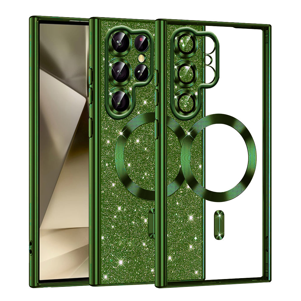 Coque MagSafe pour Samsung Galaxy S22 Ultra 5G S908, Techsuit, Luxury Glitter, Vert Foncé