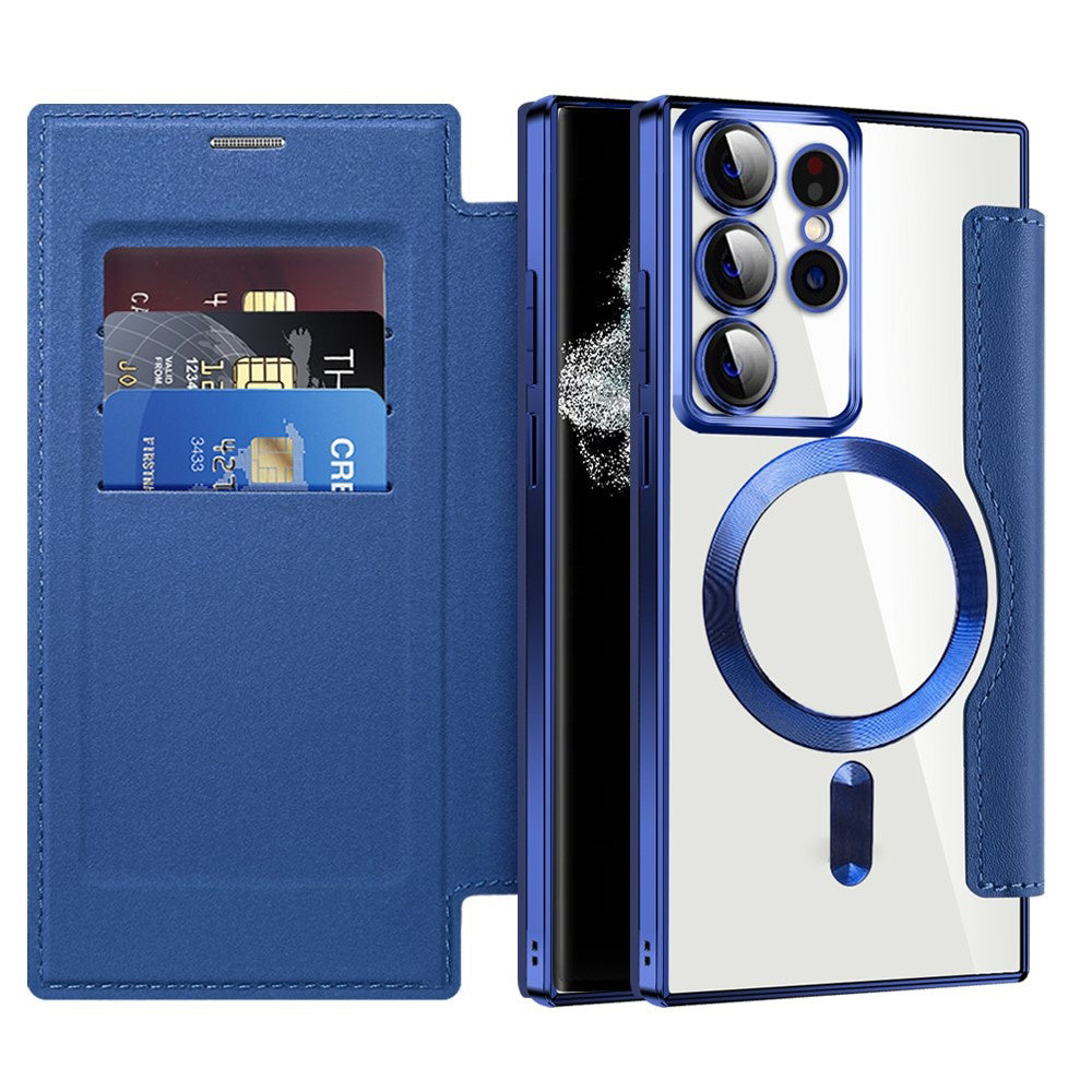 Coque MagSafe pour Samsung Galaxy S22 Ultra 5G S908, Techsuit, SmartMag Book, Bleue