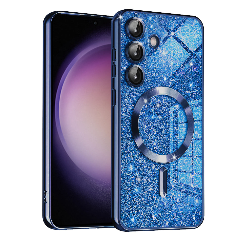 Coque MagSafe pour Samsung Galaxy S23 FE S711, Techsuit, Luxury Glitter, Bleu Foncé